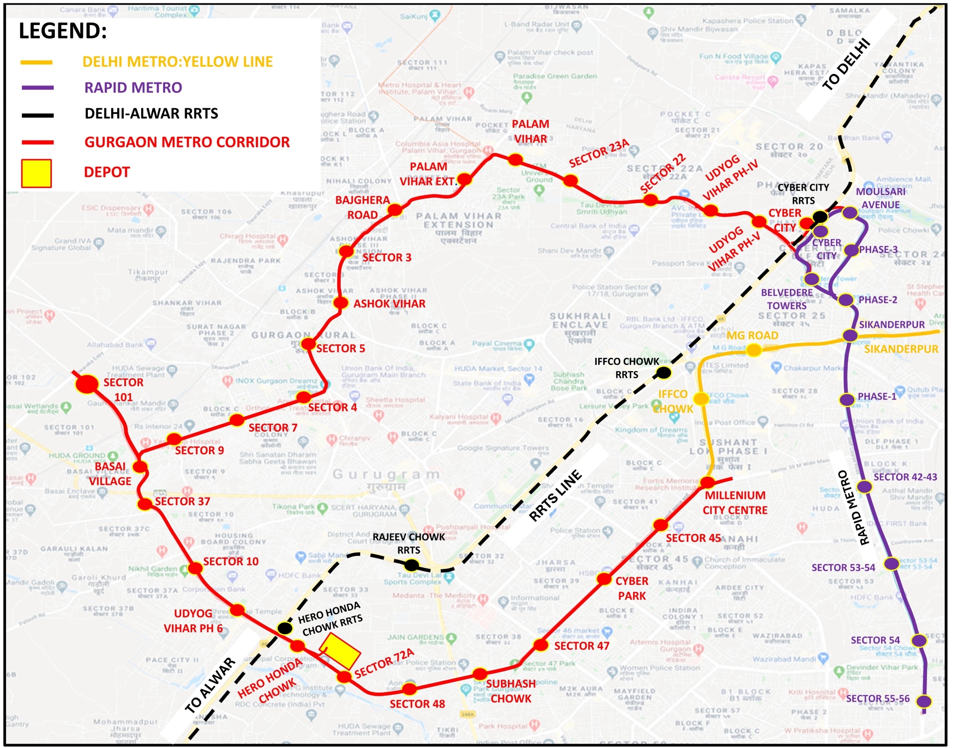 Gurgaon Metro route map 2026